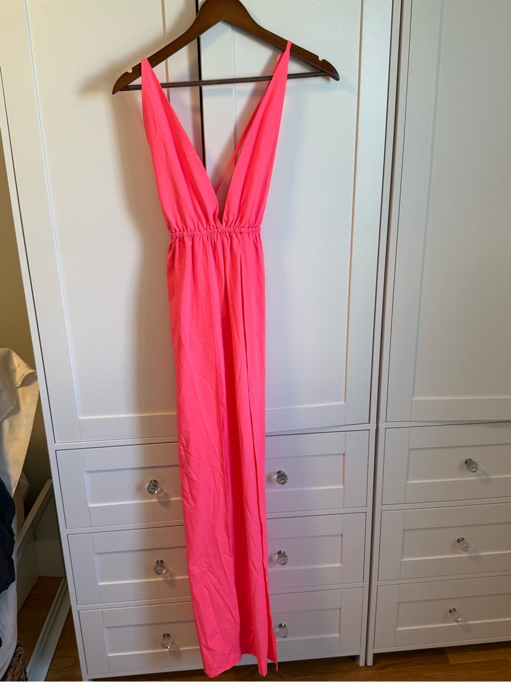 Sabo Skirt Neon Pink Deep V Maxi Slip Dress